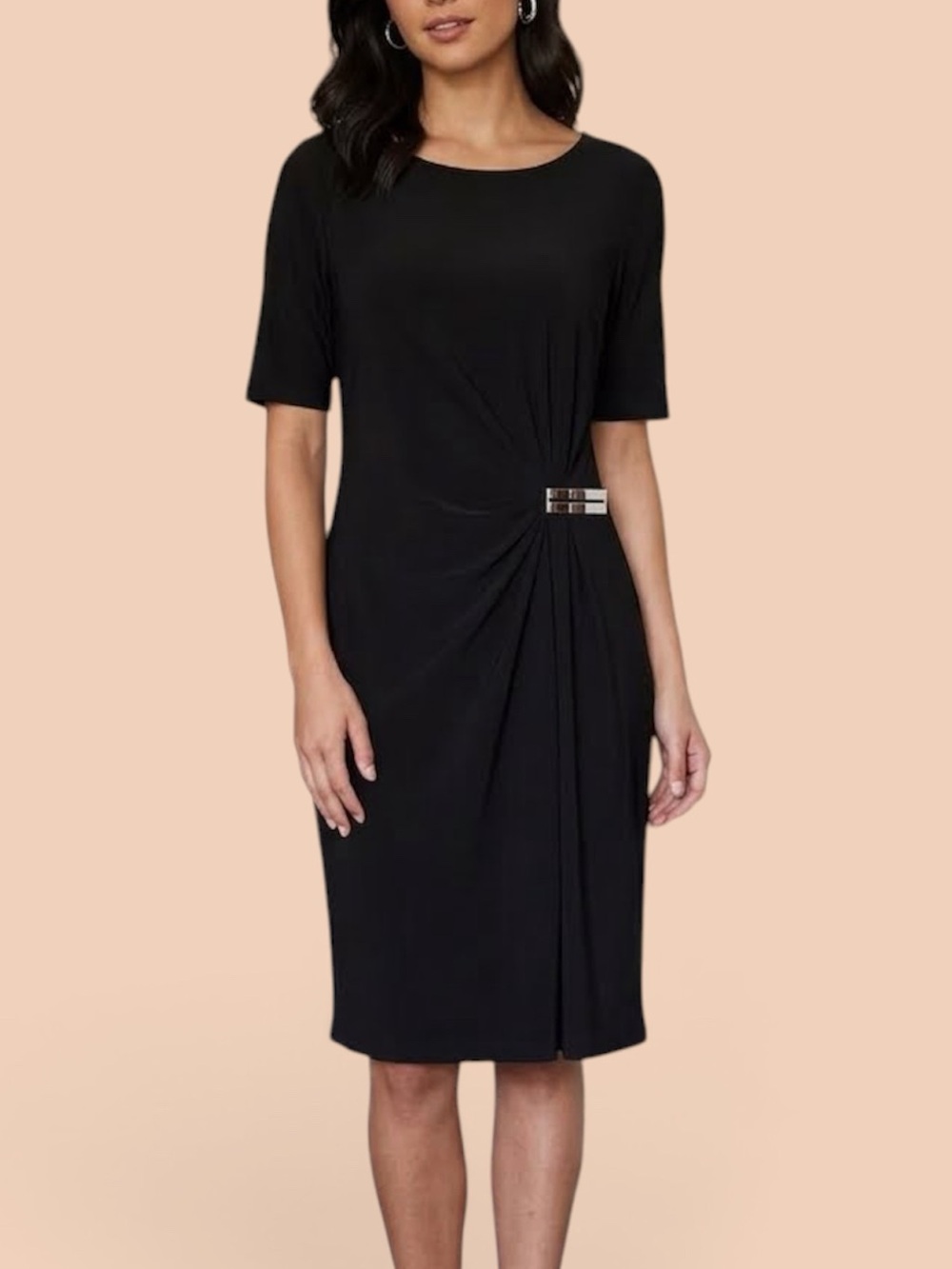 Classic Black Sheath Dress with Side Twist and silver embellishment
